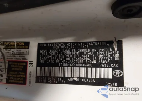 2008 Toyota Camry Hybrid из США, поврежденный, VIN 4T1BB46K48U034400